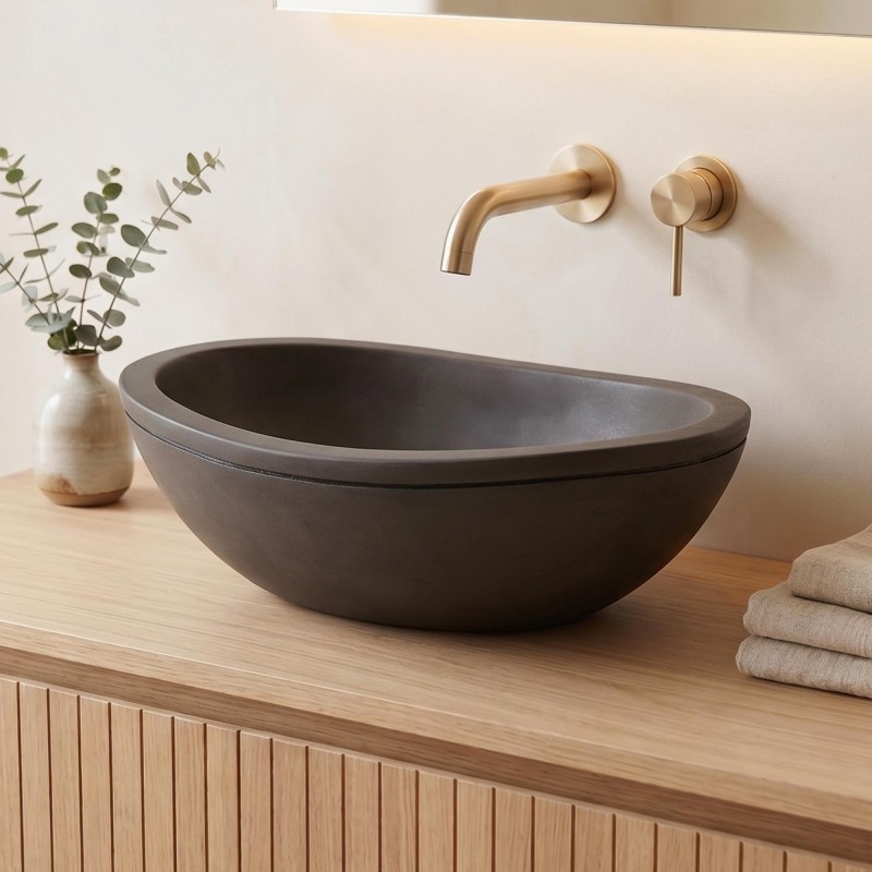 Betonnen waskom diep antraciet - Mineral blend