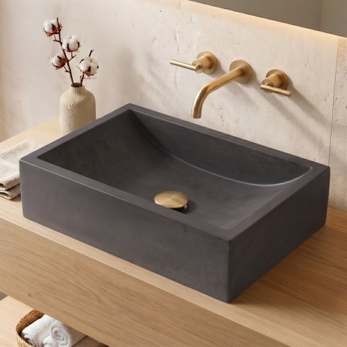 Rechthoekig betonnen waskom - Diep antraciet - Pure Cast