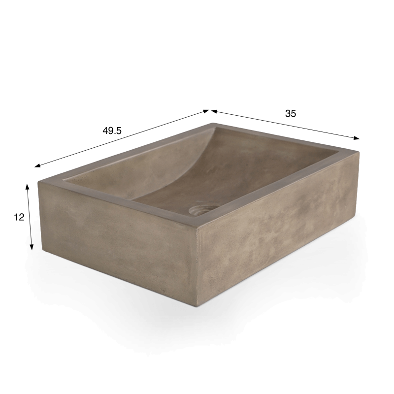 Rechthoekig betonnen waskom - Natuurlijke kleur - Pure Cast