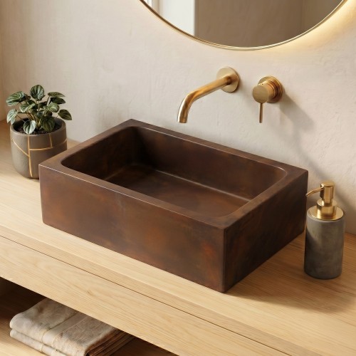 Rechthoekige betonnen waskom - Vintage bruin - Slate Wave