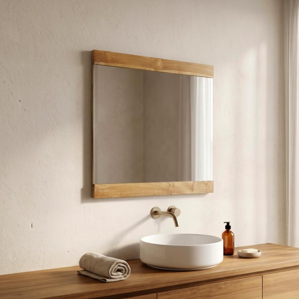 Rechthoekige spiegel 80 cm met dubbel houten frame