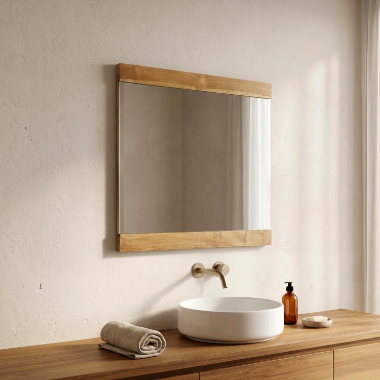 Rechthoekige spiegel 80 cm met dubbel houten frame