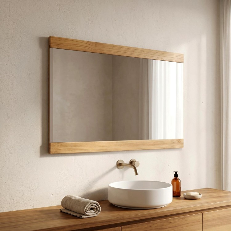 Rechthoekige spiegel 120 cm met dubbel houten frame