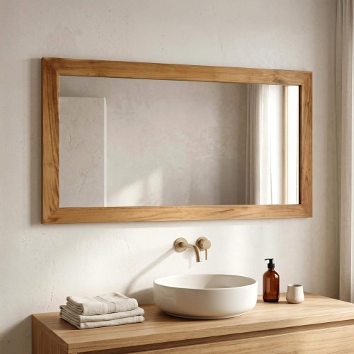 Rechthoekige Spiegel 140 cm van massief teakhout frame