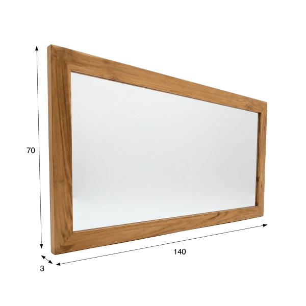 Rechthoekige Spiegel 140 cm van massief teakhout frame