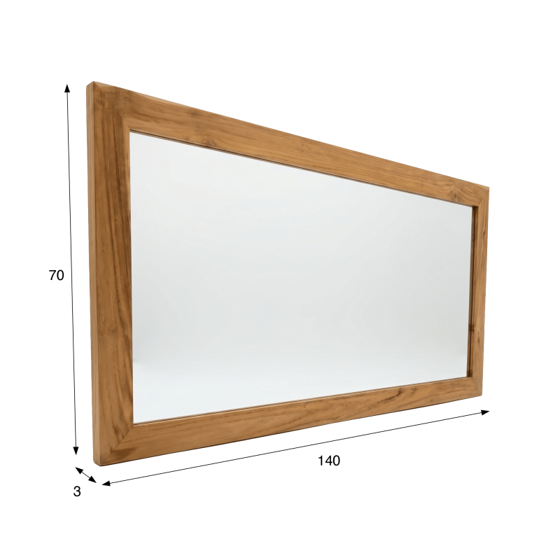 Rechthoekige Spiegel 140 cm van massief teakhout frame
