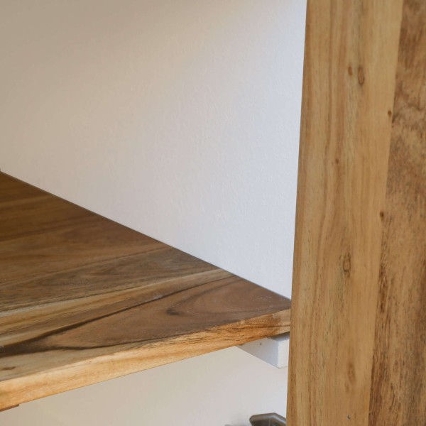 Hoge buffetkast voor de eetkamer in betonlook en massief acaciahout - Mineralis