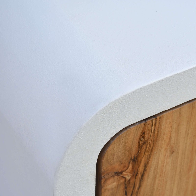 Lange dressoir voor de eetkamer in betonlook en massief acaciahout - Mineralis