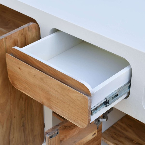 Lange dressoir voor de eetkamer in betonlook en massief acaciahout - Mineralis