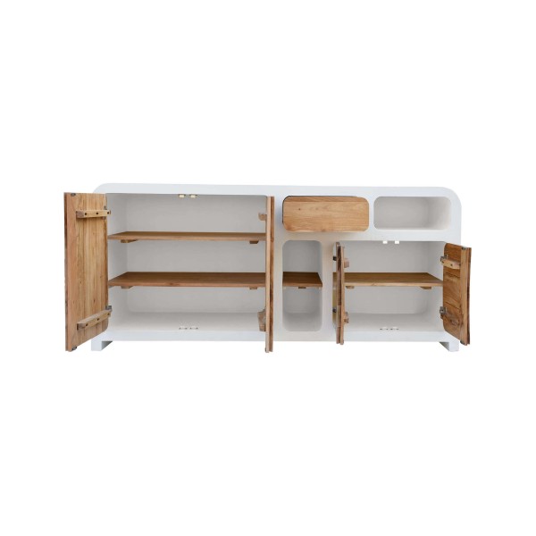 Lange dressoir voor de eetkamer in betonlook en massief acaciahout - Mineralis