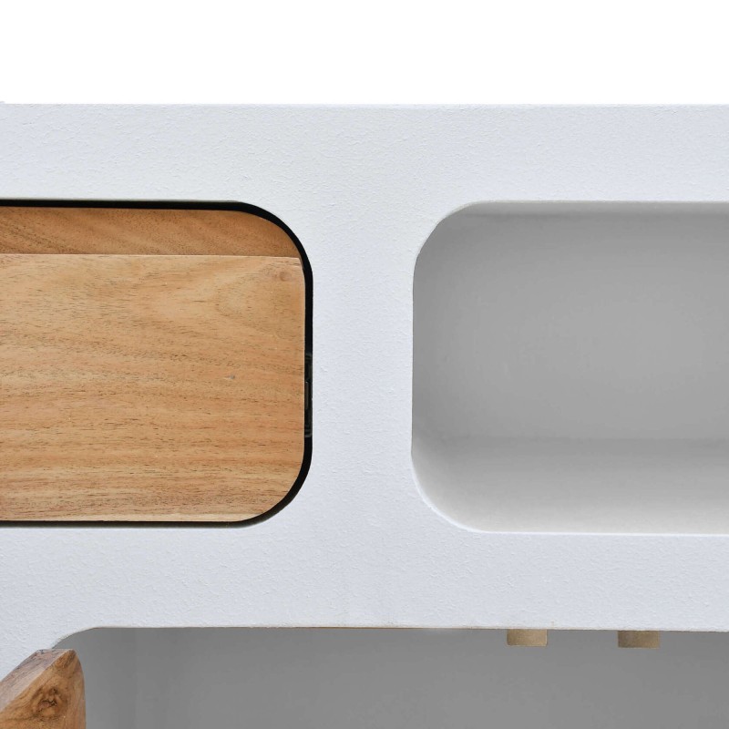 Lange dressoir voor de eetkamer in betonlook en massief acaciahout - Mineralis