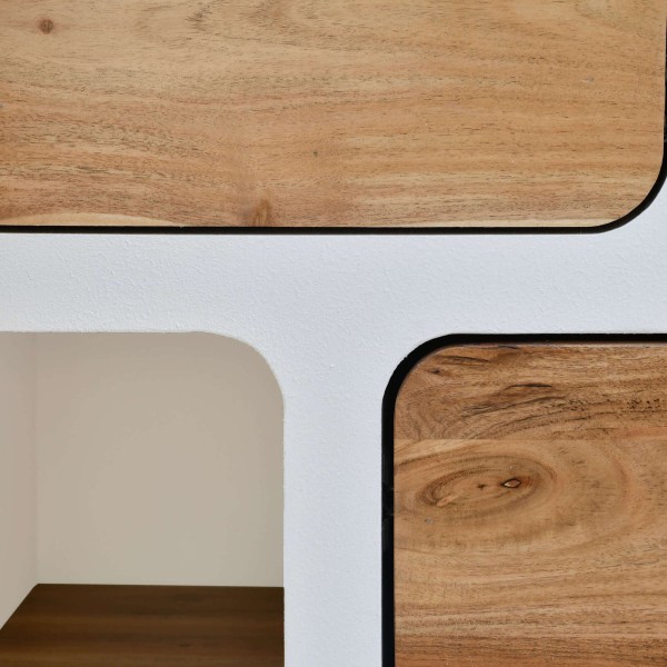 Lange dressoir voor de eetkamer in betonlook en massief acaciahout - Mineralis