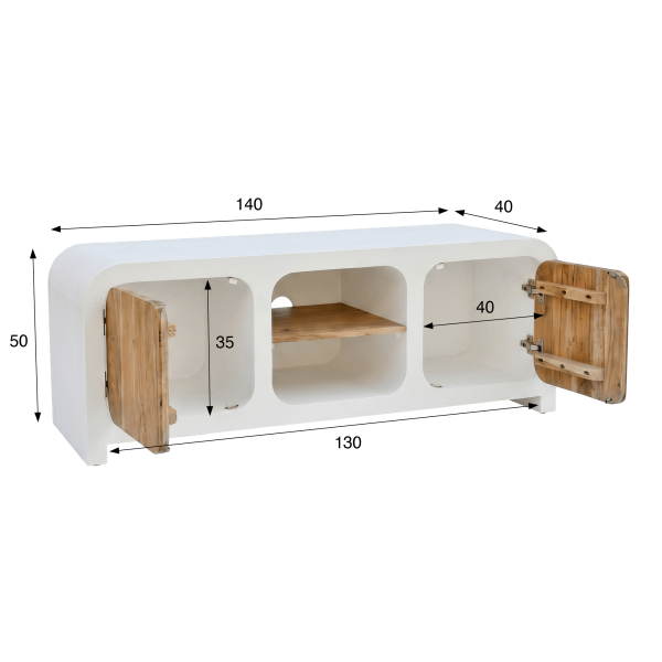 TV-meubel in betonlook en massief acaciahout 140 cm - Mineralis