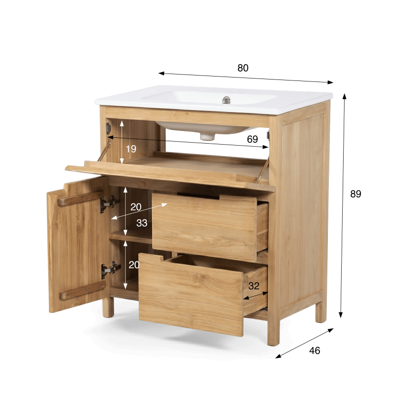Badkamermeubel in massief teakhout 80 cm, matte afwerking - Olwen