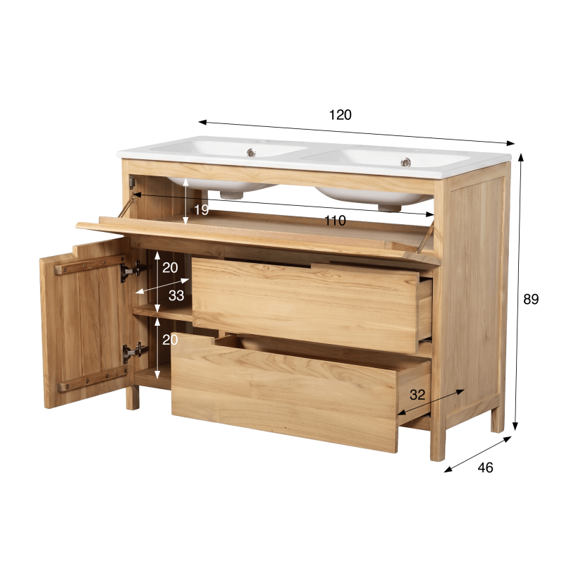 Badkamermeubel in massief teakhout 120 cm, matte afwerking - Olwen