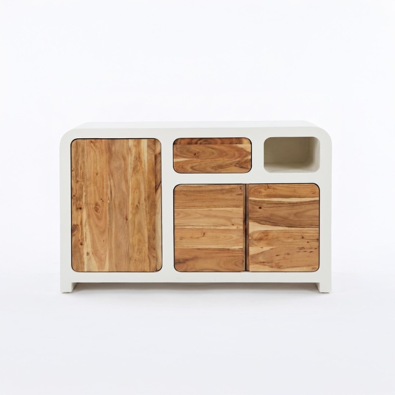 Dressoir voor de eetkamer in betonlook en massief acaciahout - Mineralis