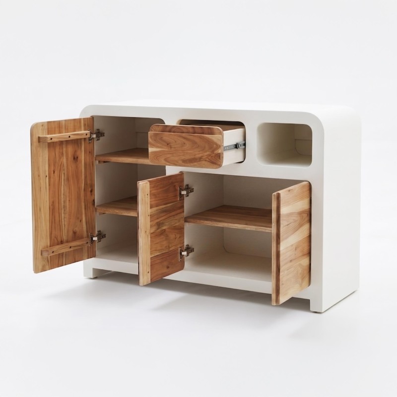 Dressoir voor de eetkamer in betonlook en massief acaciahout - Mineralis