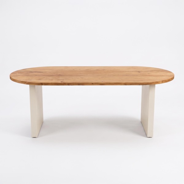 Eettafel in massief acaciahout met poten in betonlook - Mineralis
