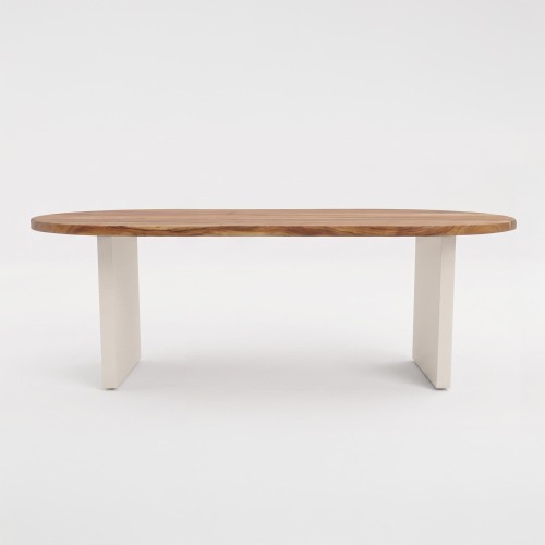 Eettafel in massief acaciahout met poten in betonlook - Mineralis