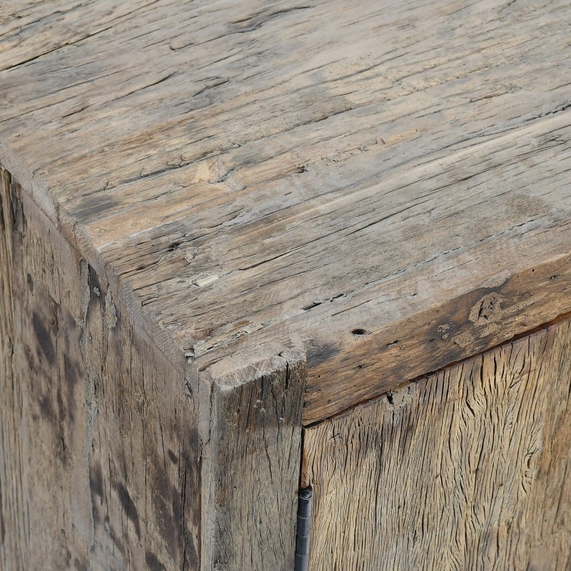 TV-meubel in donker, ruw oud hout 110 cm - Antique