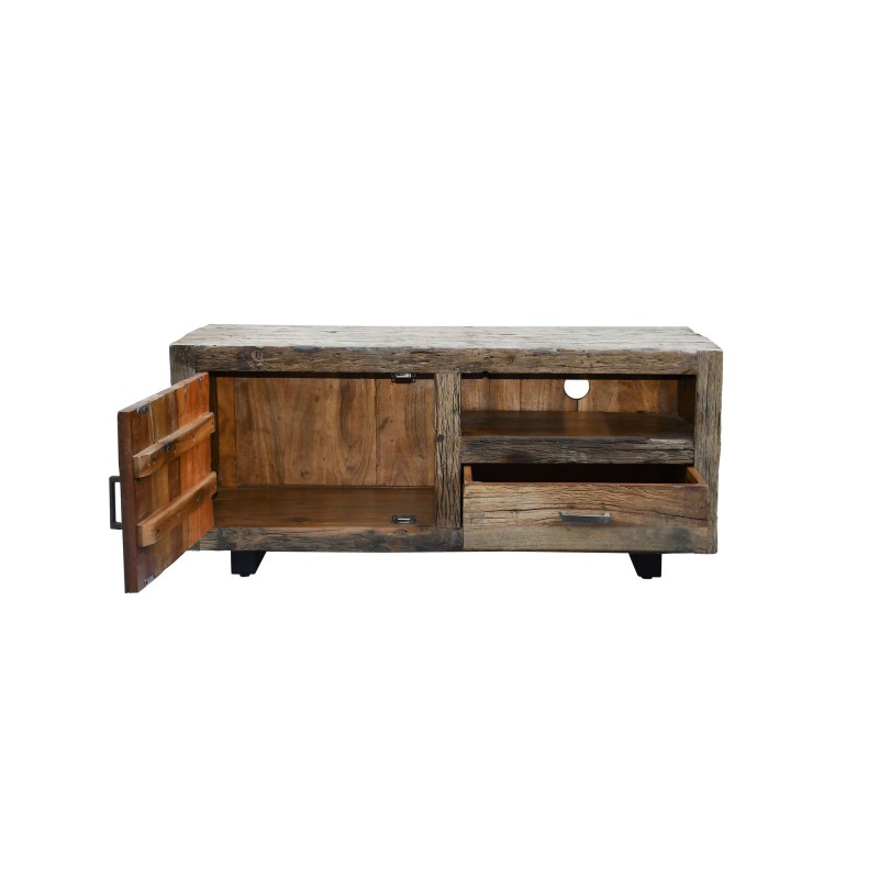 TV-meubel in donker, ruw oud hout 110 cm - Antique