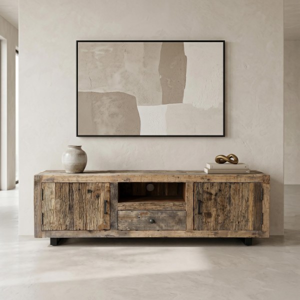 TV-meubel in donker, ruw oud hout 160 cm - Antique