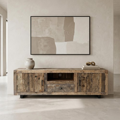 TV-meubel in donker, ruw oud hout 160 cm - Antique