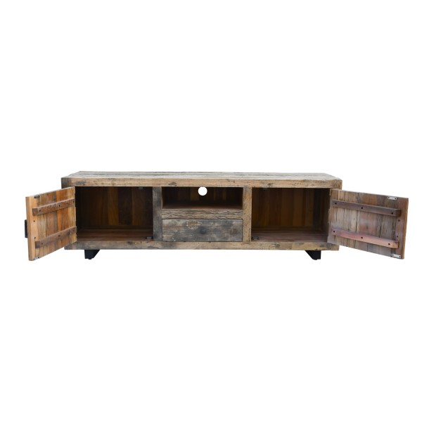 TV-meubel in donker, ruw oud hout 160 cm - Antique