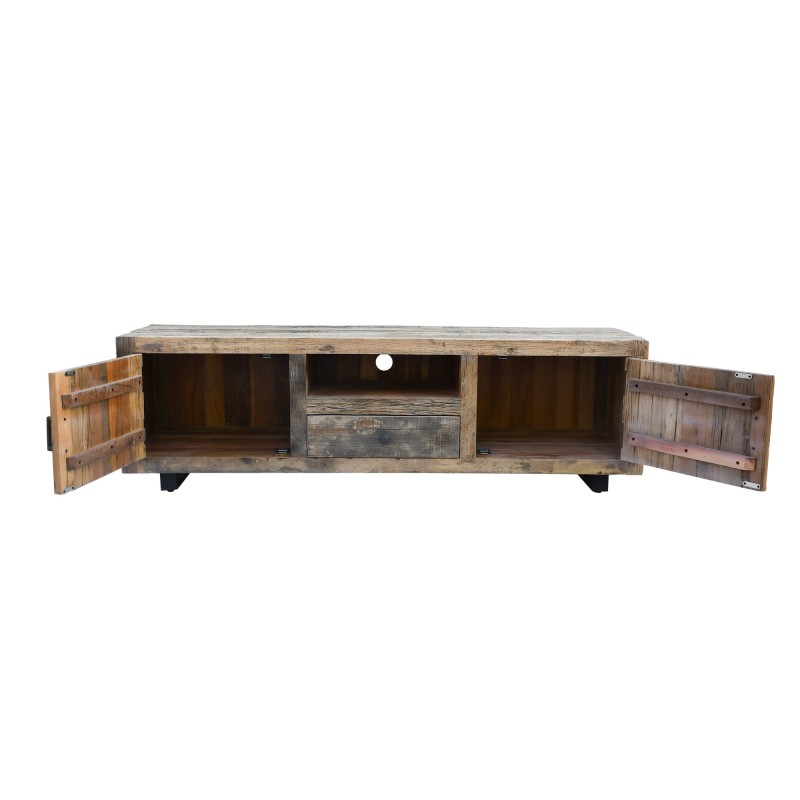 TV-meubel in donker, ruw oud hout 160 cm - Antique