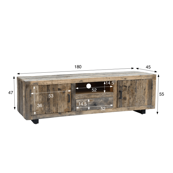 TV-meubel in donker, ruw oud hout 160 cm - Antique