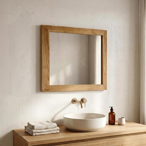 Rechthoekige spiegel 80 cm van massief teakhout frame