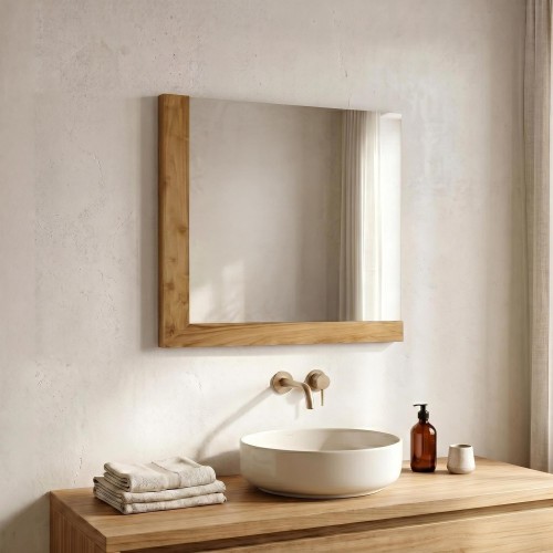 Massief Teakhouten Spiegel van 80 cm met L frame
