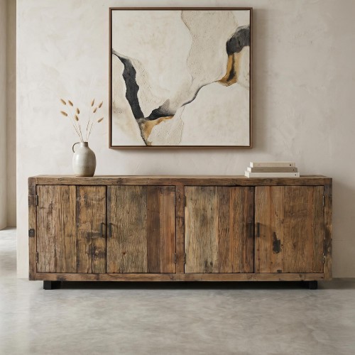 Dressoir in massief, ruw oud hout 200 cm - Antique
