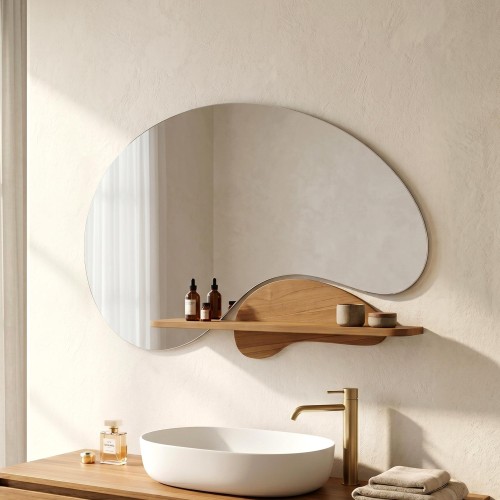 Organische dubbele spiegel met teak plank 120 x 70 cm - Lolita