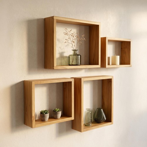Set van 4 teakhouten wandplanken