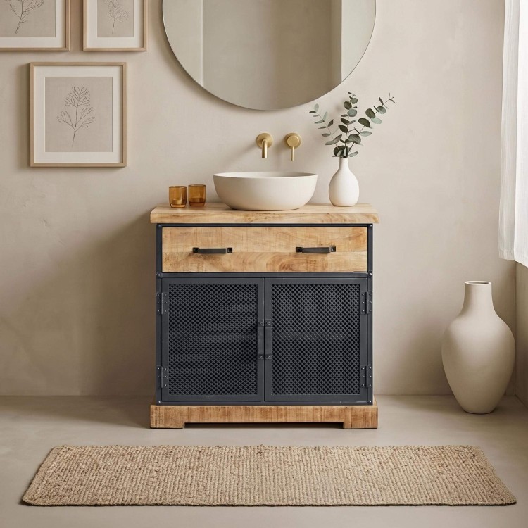 Wastafelmeubel in hout en metaal 80 cm - Cambridge