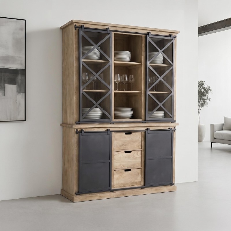 Buffetkast in massief hout in industriële stijl 140 cm - Detroit