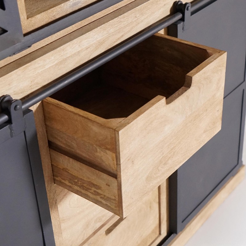 Buffetkast in massief hout in industriële stijl 140 cm - Detroit