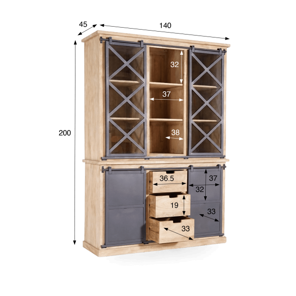 Buffetkast in massief hout in industriële stijl 140 cm - Detroit