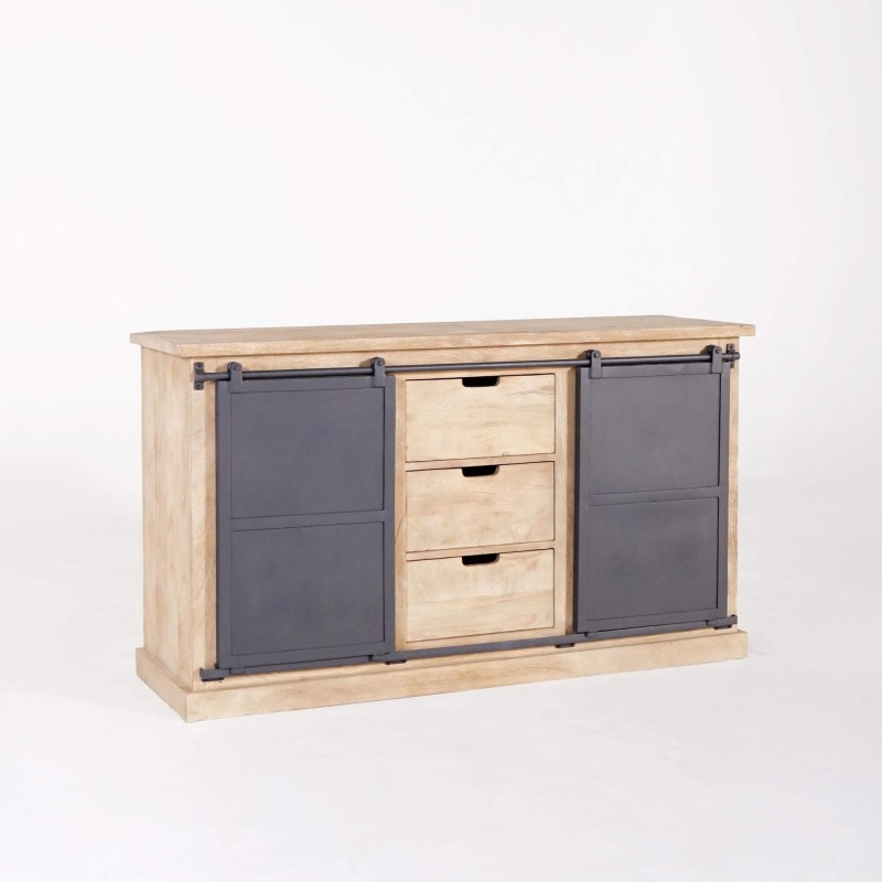 Wastafelmeubel in massief hout en metaal 140 cm - Detroit