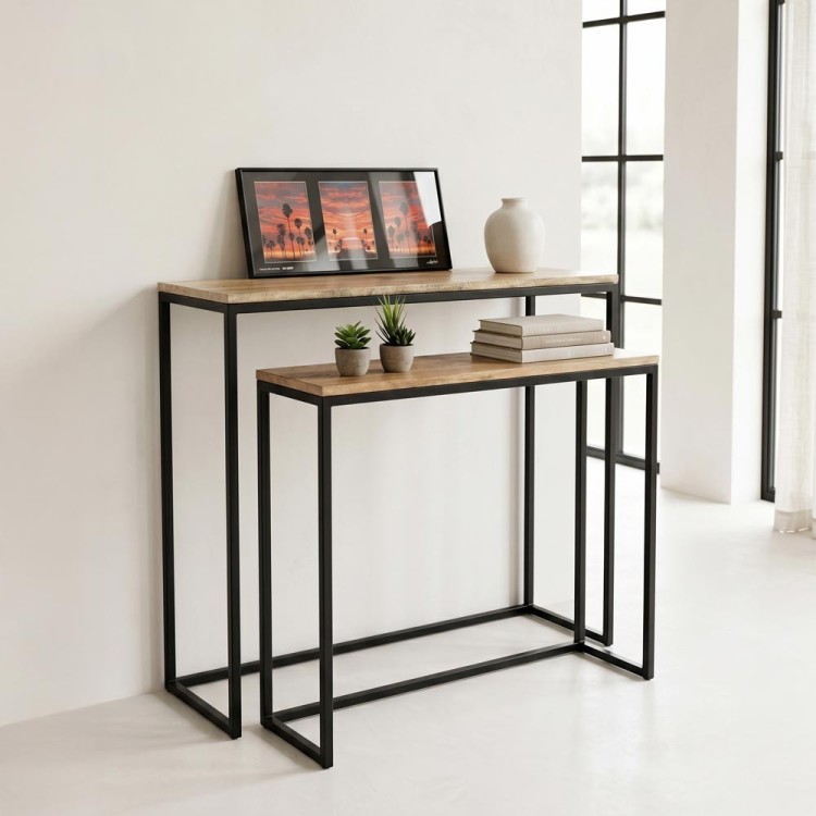 Dubbele console hout en metaal