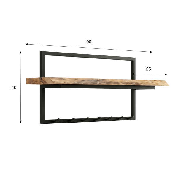 Industriële wandkapstok, massief hout en metaal 7 haken