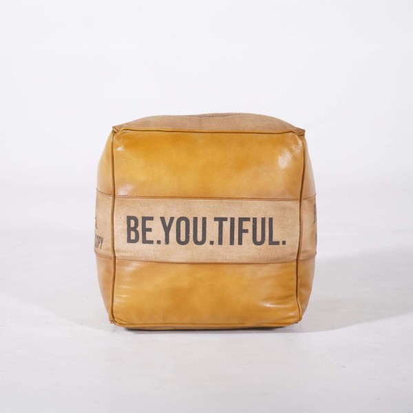 Industriële poef in leer "Be Yourself"