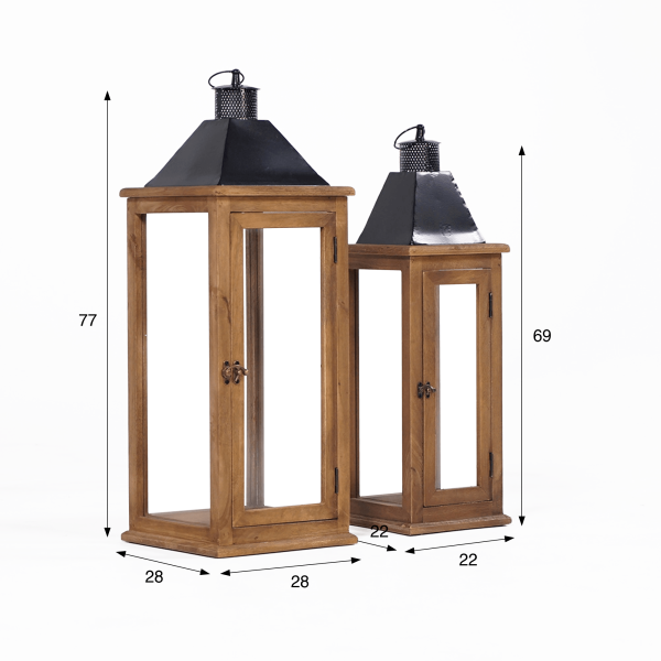 Set van 2 lantaarns van hout en metaal - Hudson