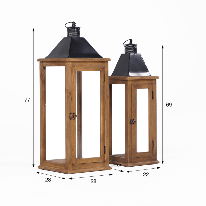 Set van 2 lantaarns van hout en metaal - Hudson