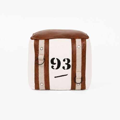 Vintage-stijl poef van leer en stof "93