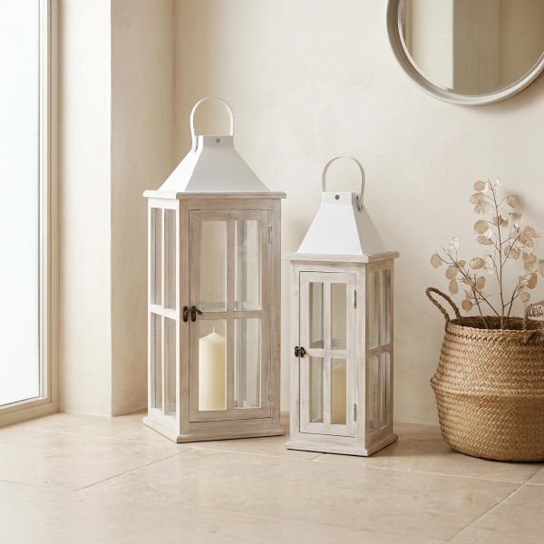Set van 2 lantaarns van hout en metaal - Cottage