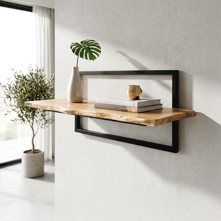 Wandplank 90 cm met massief houten blad en natuurlijke rand