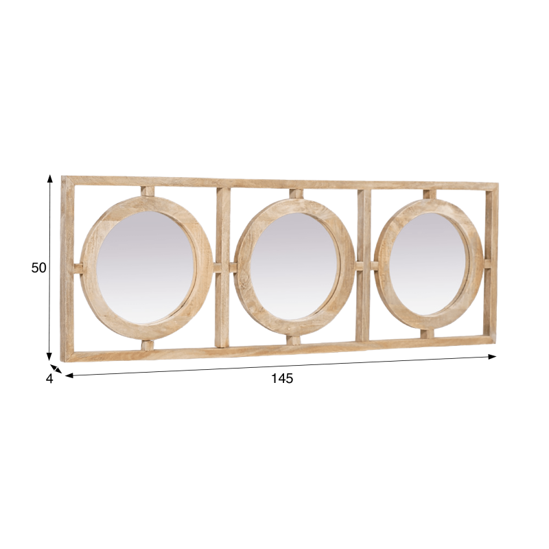 Rechthoekige set ronde spiegels met houten lijst 145 x 50 cm  - Ellipse