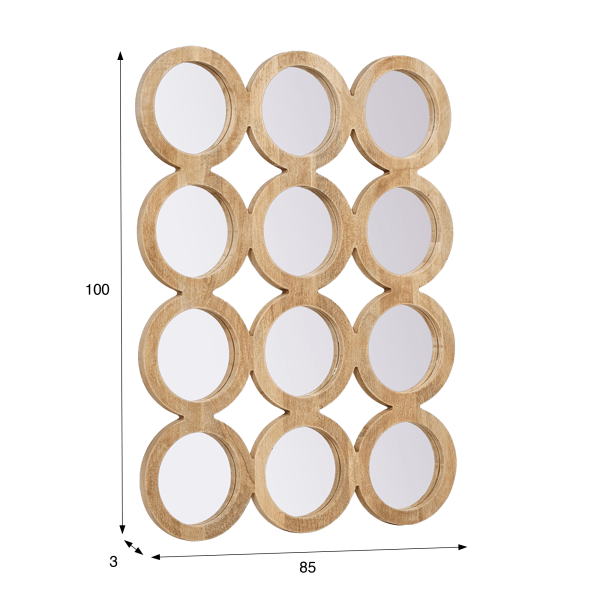 Rechthoekige set van 100 x 85 cm ronde spiegels met houten lijst - Ellipse